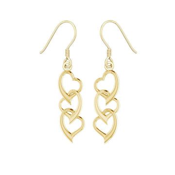 Triple Heart Solid Gold and Gold Earrings GER966 - Jewelry